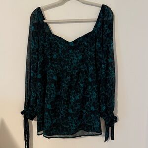 Isabel Maternity by Ingrid & Isabel Black and Teal Floral Blouse Sz XLarge